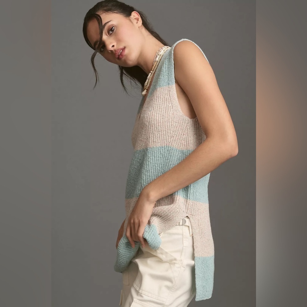 NWT Size S - Anthropologie Mint Stripe Sweater Vest - Picture 7 of 15